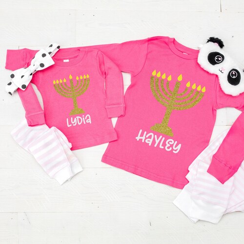 Personalized Menorah Baby Toddler or Kids Hanukkah Pajamas Etsy