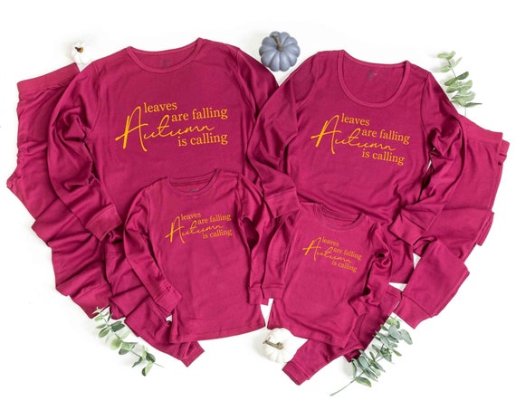Leaves Are Falling Autumn is Calling Maroon Pajama Set Adult and