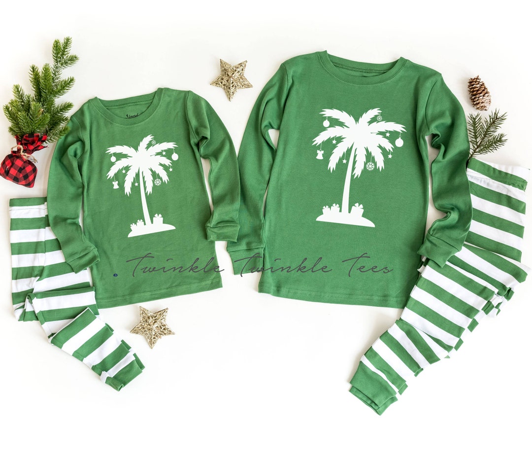 Green or Red Striped Christmas Palm Tree Pajamas Tropical Christmas