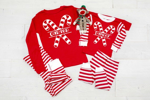 Personalized Candy Canes Infant Or Kids Christmas Pajamas Etsy