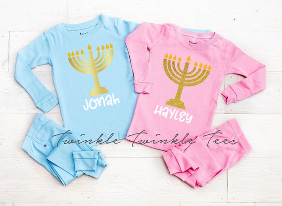 Menorah Light Blue or Pink Chanukah Pajamas Hanukkah Family