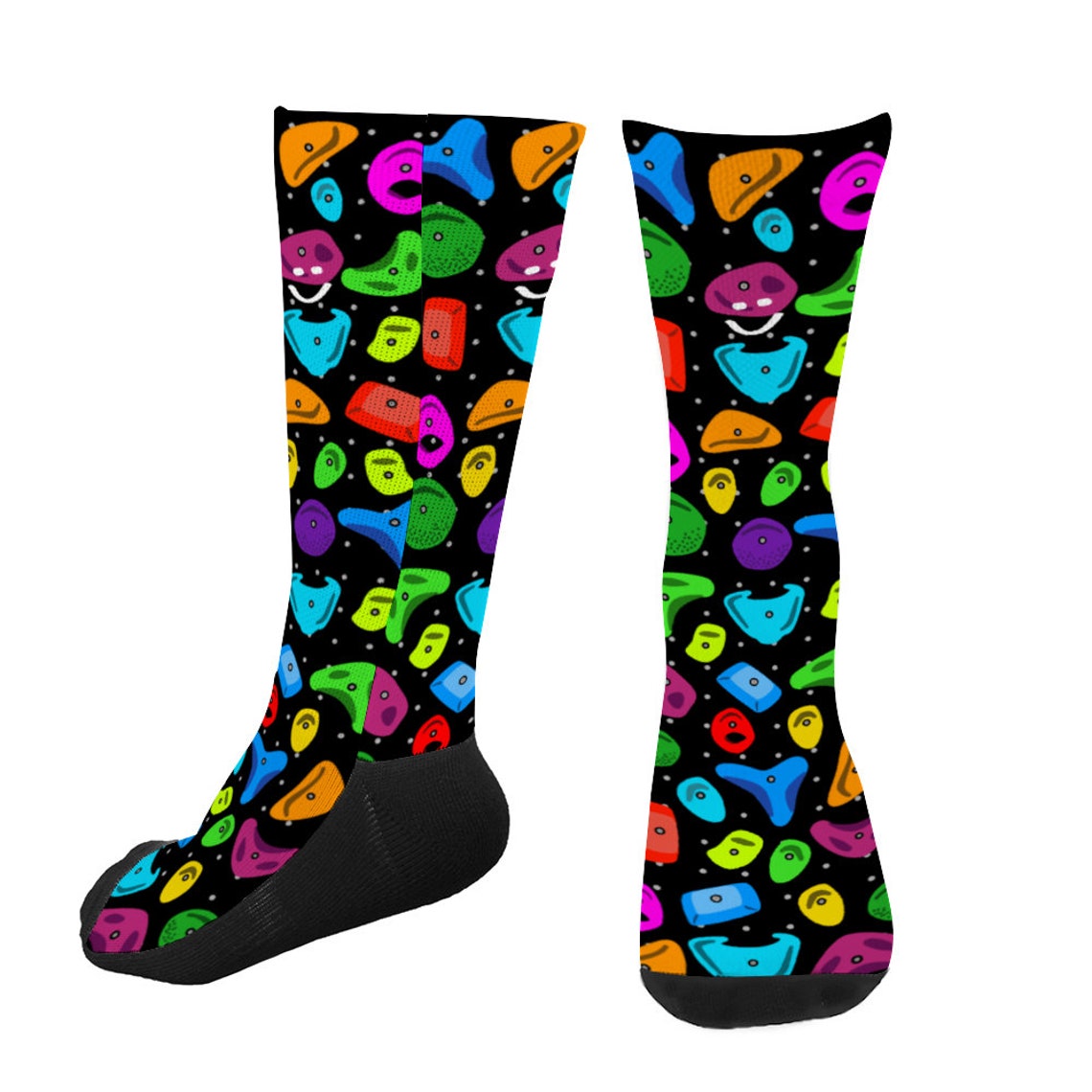 Colorful Rock Climbing Midcalf Socks With Black Heel unisex Etsy
