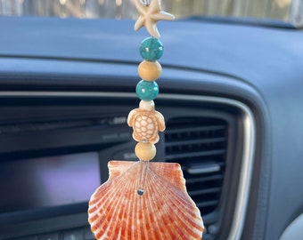 Beachy car charm scented freshener (you choose), seashell rear view mirror car charm, rear view mirror beach decor car accessories