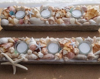 Seashell Candle Centerpiece: Coastal Beach House Decor