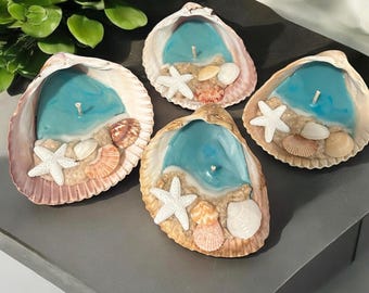Seashell Candle: Handmade Beach Decor with Real Shells