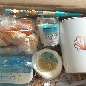 Seashell Gift Box: Beach Candle, Sea Glass Soap, Trinket Dish