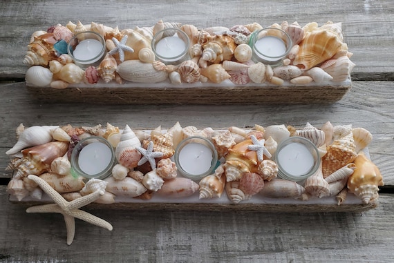 72 Gel Candles - Blue Beach Seashell Tea Light Holder, Wedding Favor Table  Decor
