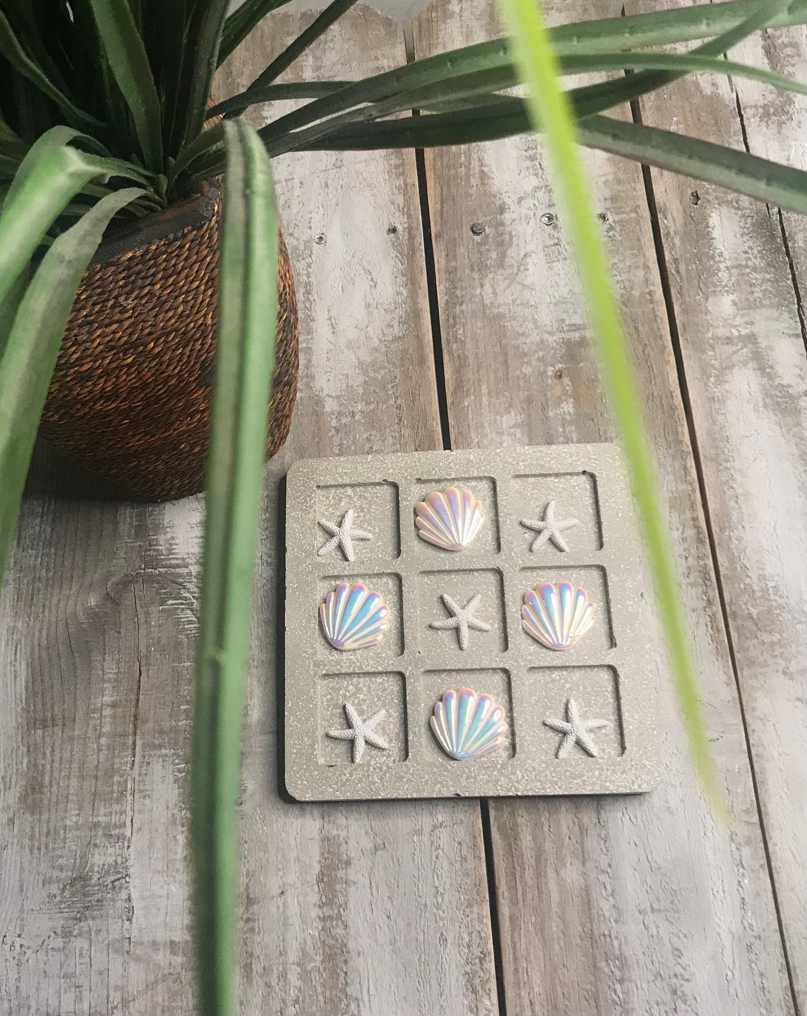 Tic Tac Toe With Faux White Shells and Starfish, Beach Decor , Seashell ...