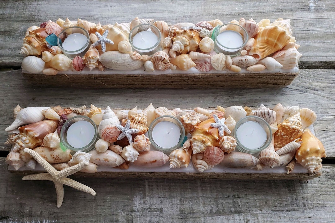 Seashell Art Centerpiece for Table beach Decor candle Etsy