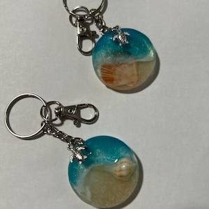 Seashell Keychain With a Sea Turtle, Coastal Sea Turtle Keychain ...