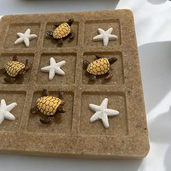 Coastal Tic-Tac-Toe Game,Sand Sea Turtle & Starfish resin board game