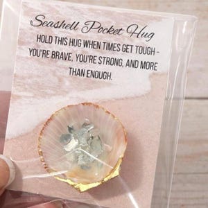 Seashell Pocket Hug with Aqua glass chips and resin, Thinking of You Gift, Anxiety, Healing Thoughts, Get Well Gift