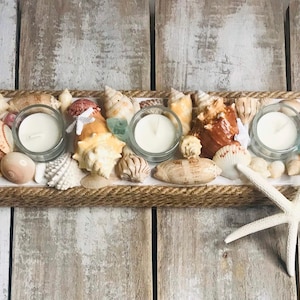 Seashell candle table centerpiece -wedding centerpiece-beach decor-seashell art candle holder
