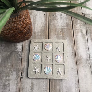 Tic Tac Toe With Faux White Shells and Starfish, Beach Decor , Seashell ...