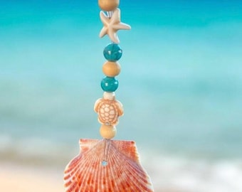 Seashell Car Charm Diffuser: Coastal Rear View Mirror Accessory, Beach decor