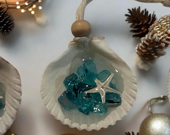 Seashell Ornament: Coastal Christmas Tree Decor Shell, Seashell Christmas Ornament, Beach Themed Christmas Ornament, wine bottle charm