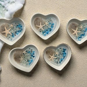 Starfish Ring Dish: Ceramic Heart, Beach Decor Jewelry Holder