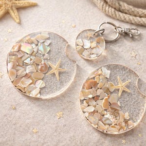 Seashell Car Coaster Set: Handmade Resin Beach Decor ,seashell keychain