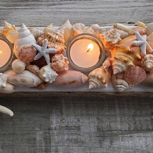 Seashell art, Seashell candle holder, beach decor,seashell decor, coastal wedding table centerpiece,ocean art