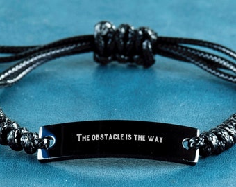 The  Obstacle Is The Way Engraved Meditations Rope Bracelet Aurelius Holiday Gift for Him Her