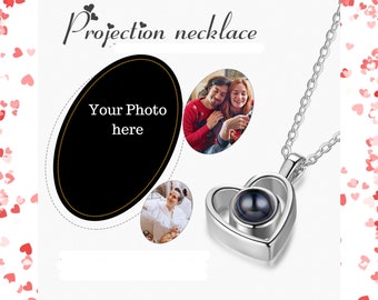 Personalized Photo Projection Heart Pendant Necklace, Customized Photo Necklace for  Women Men Boys Girls Custom Memorial Photo