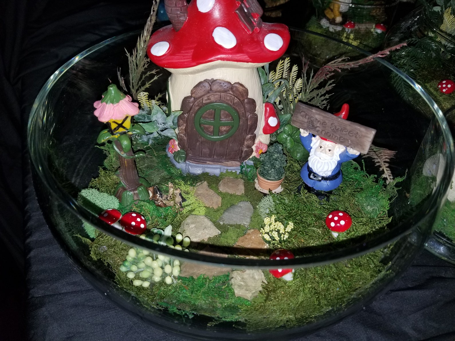 Mushroom House Zen/fairy Garden in Large Round Glass Half Etsy