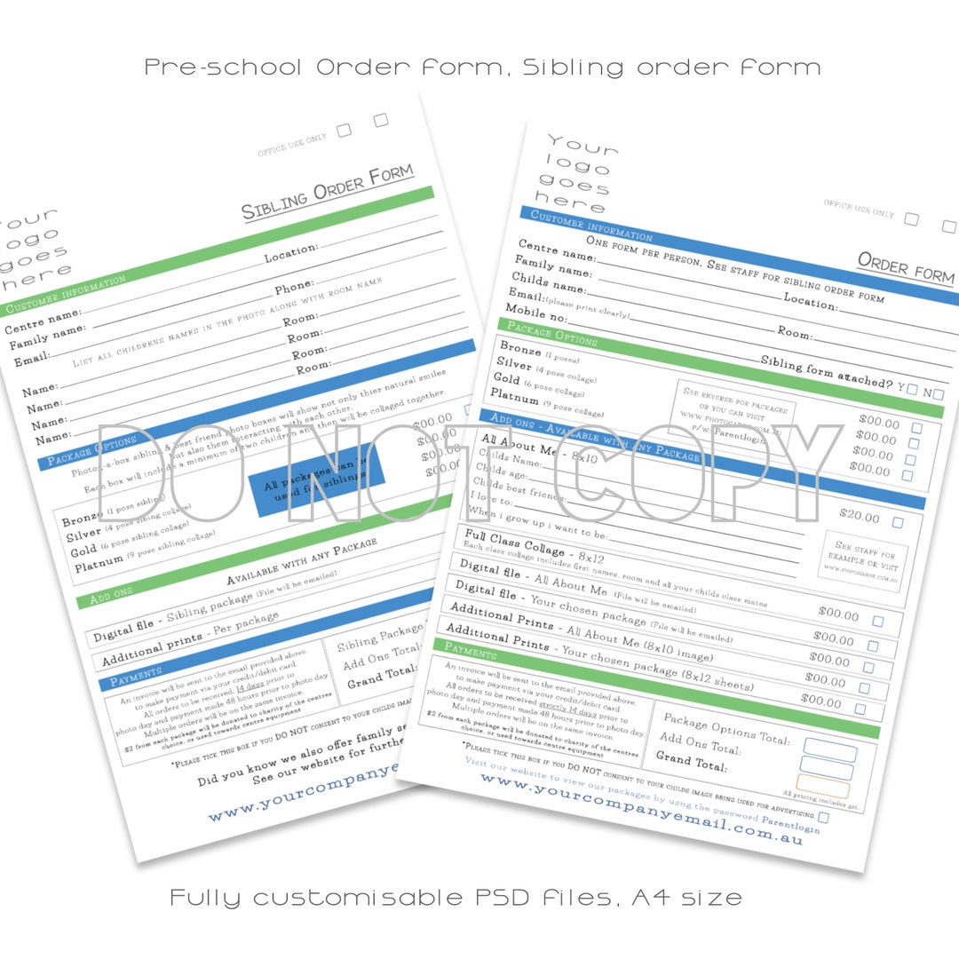 Photo Day Order Forms Set of 2 | Preschool | Kindy| School |A4 PSD ...