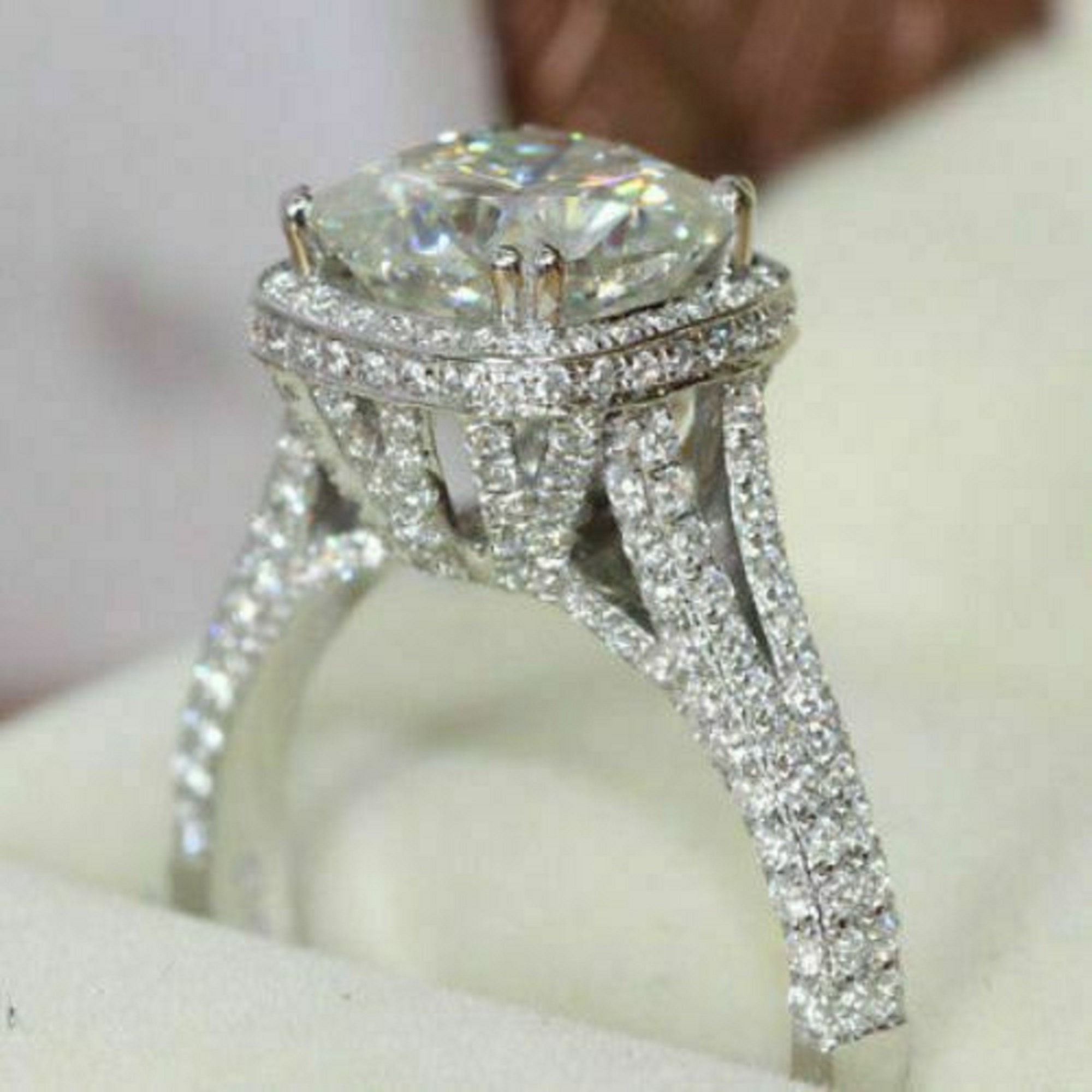 Unic Engagement Ring 4.11ct White Cushion Cut Diamond Halo | Etsy