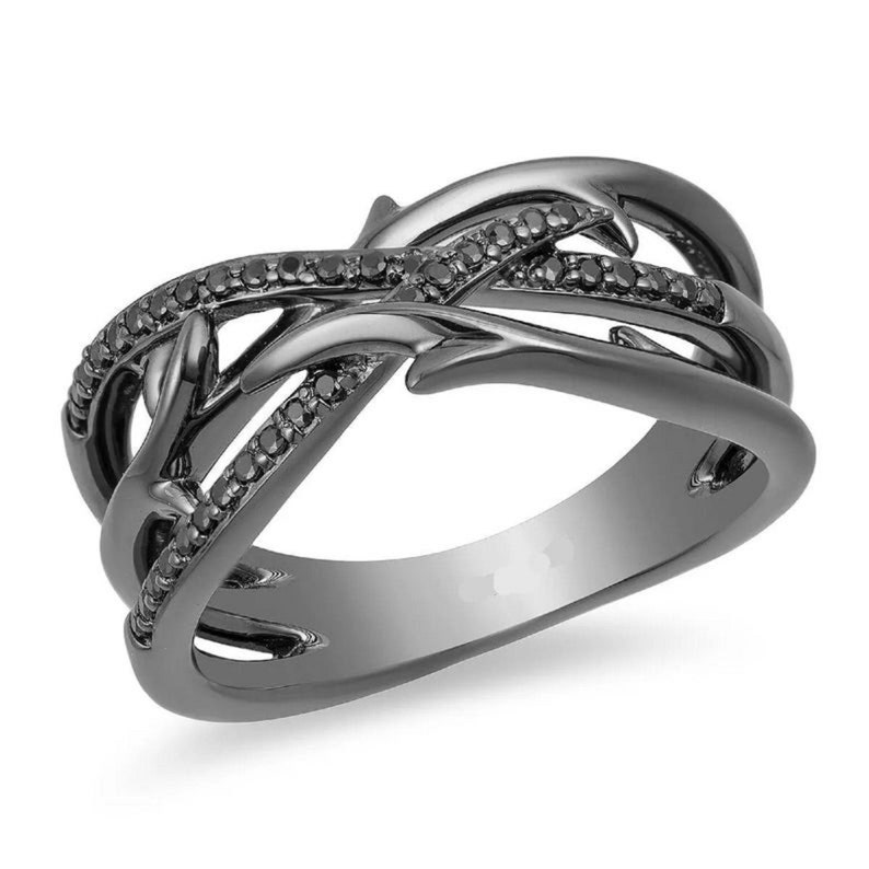 Enchanted Disney Villains Maleficent Ring 15 CT Round Black Simulated Diamond Ring Solid 925 Sterling Silver Black Rhodium Engagement Ring