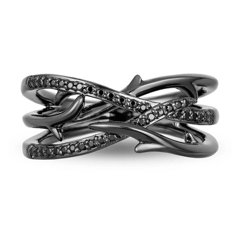 Enchanted Disney Villains Maleficent Ring 15 CT Round Black Simulated Diamond Ring Solid 925 Sterling Silver Black Rhodium Engagement Ring