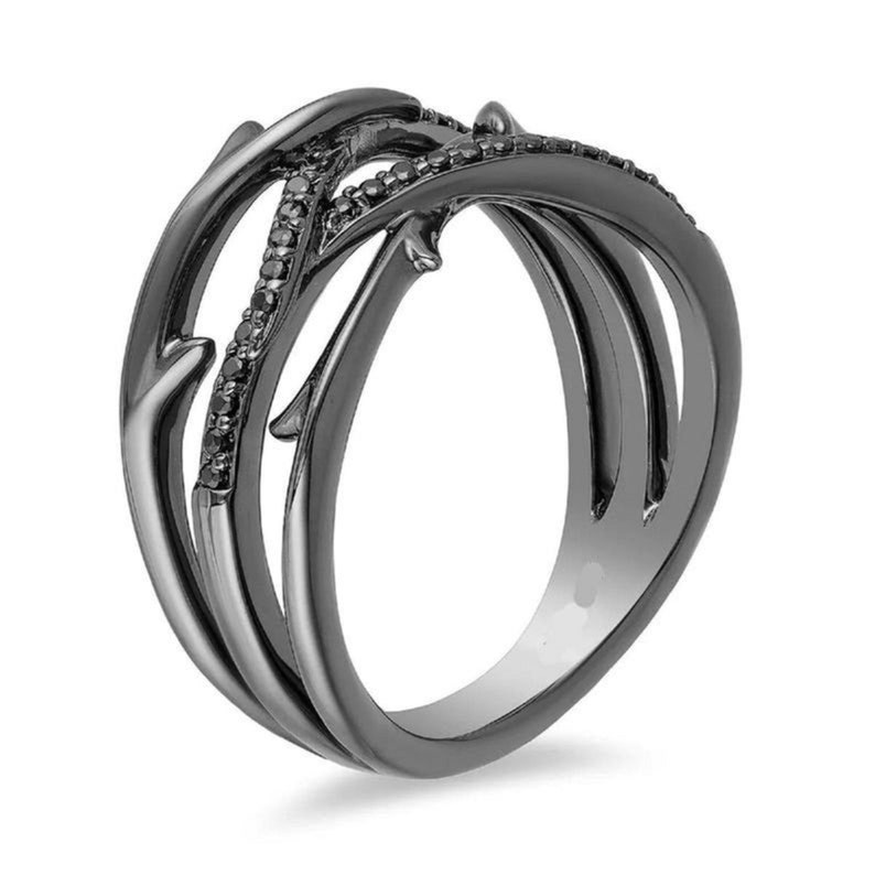 Enchanted Disney Villains Maleficent Ring 15 CT Round Black Simulated Diamond Ring Solid 925 Sterling Silver Black Rhodium Engagement Ring
