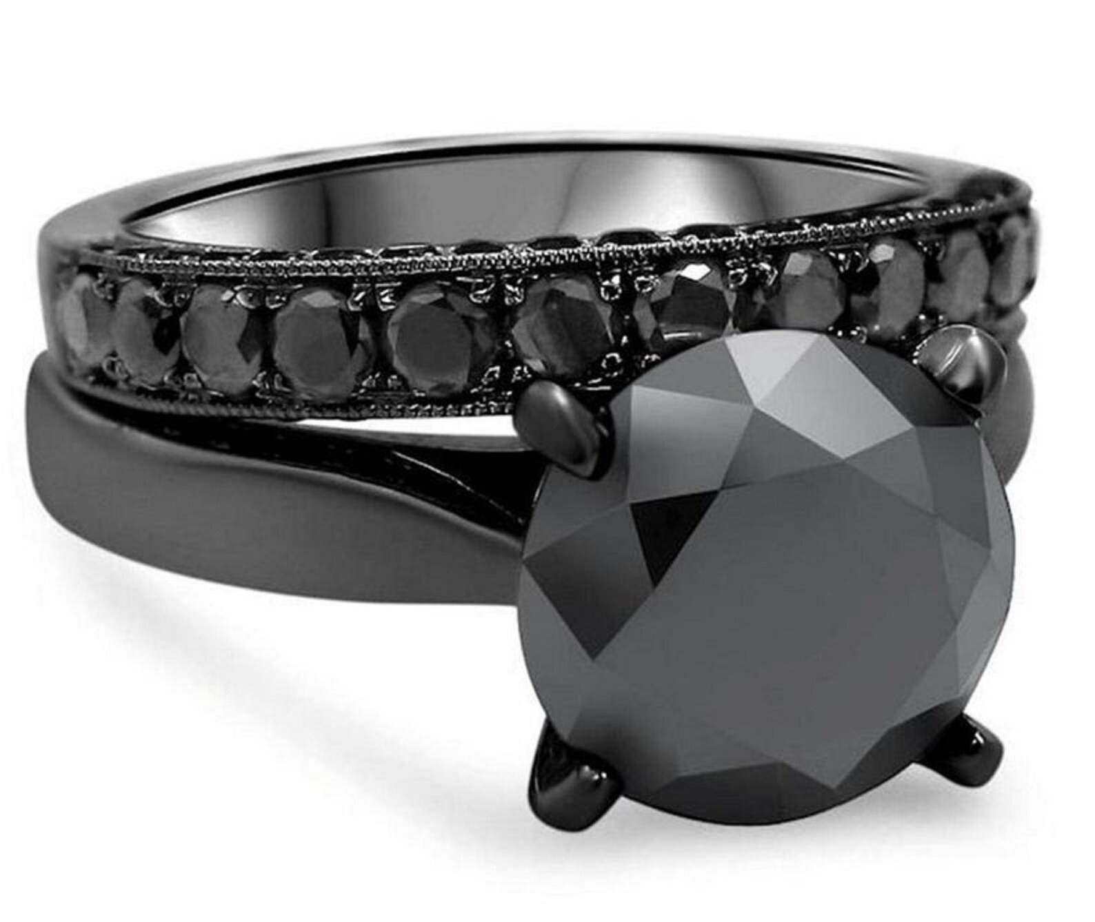 2.43 CT Black Moissanite Round Cut Engagement Rings For Women Etsy