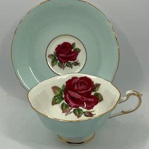 Rare Paragon Teacup,R Johnson Artist Signed, Large Red Cabbage Rose,Collectible Paragon Teacup