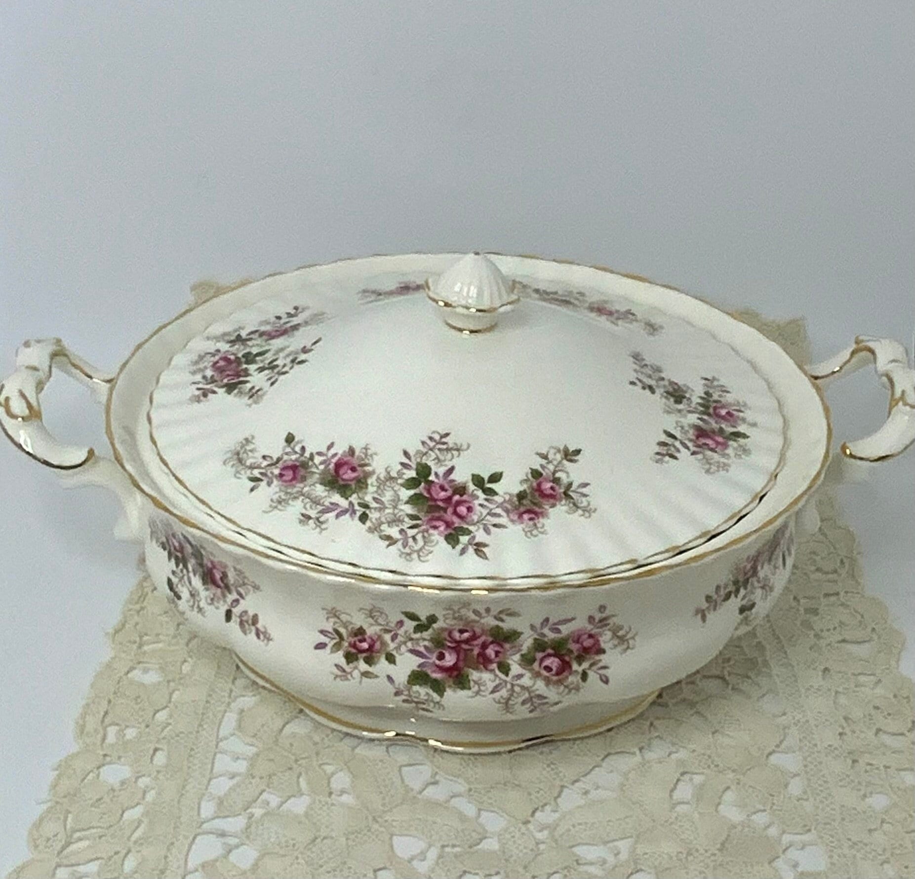 Vintage Lavender Rose China Covered Casserole Dish by Royal Albert 