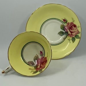 Rare Vintage Paragon Red Cabbage Rose Teacup and Saucer Set, English Bone China