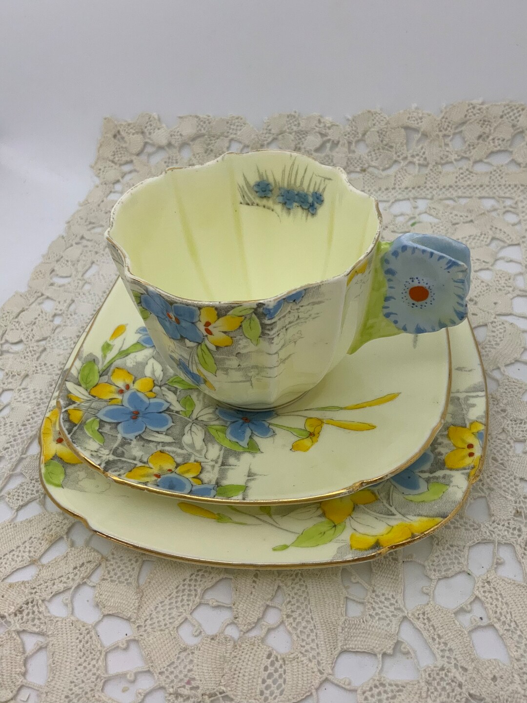 Rare Flower Handle Teacup, Display Teacup,star Paragon Hand Painted