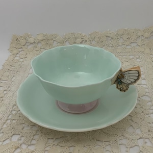 Rare Vintage Paragon Butterfly Handle Bone China Teacup and Saucer: Very Collectible