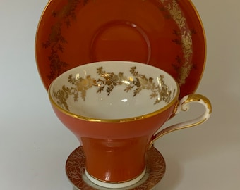 Vintage Aynsley Bone China Corset Teacup and Saucer, Gold Detailing