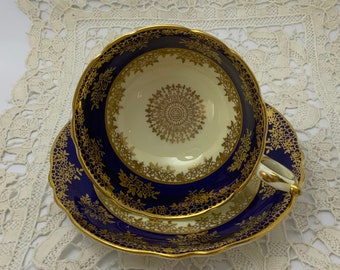 Paragon Cobalt Gold Teacup Saucer, English Bone China (1952-1960)