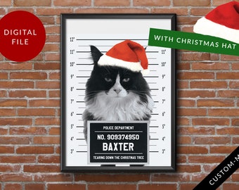 Custom Pet Mugshot Christmas, Holiday Portrait Print, Wanted Poster, Pet Lover Gift