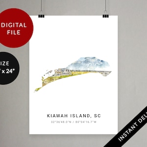 Kiawah Island Wandkunst, South Carolina, Landkarte Minimalistisches Poster, SC, Usa Digitaldruck, druckbare Reisekunst