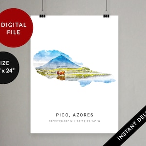 Pico Wandbild, Azoren, Ponta do Pico, Landkarte Minimalistisches Poster, Portugal Digitaldruck, druckbare Reisekunst