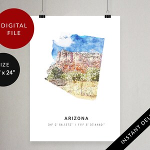 Arizona Karte Minimalistisches Poster, AZ, Usa Digitaldruck, druckbare Reise Wandkunst