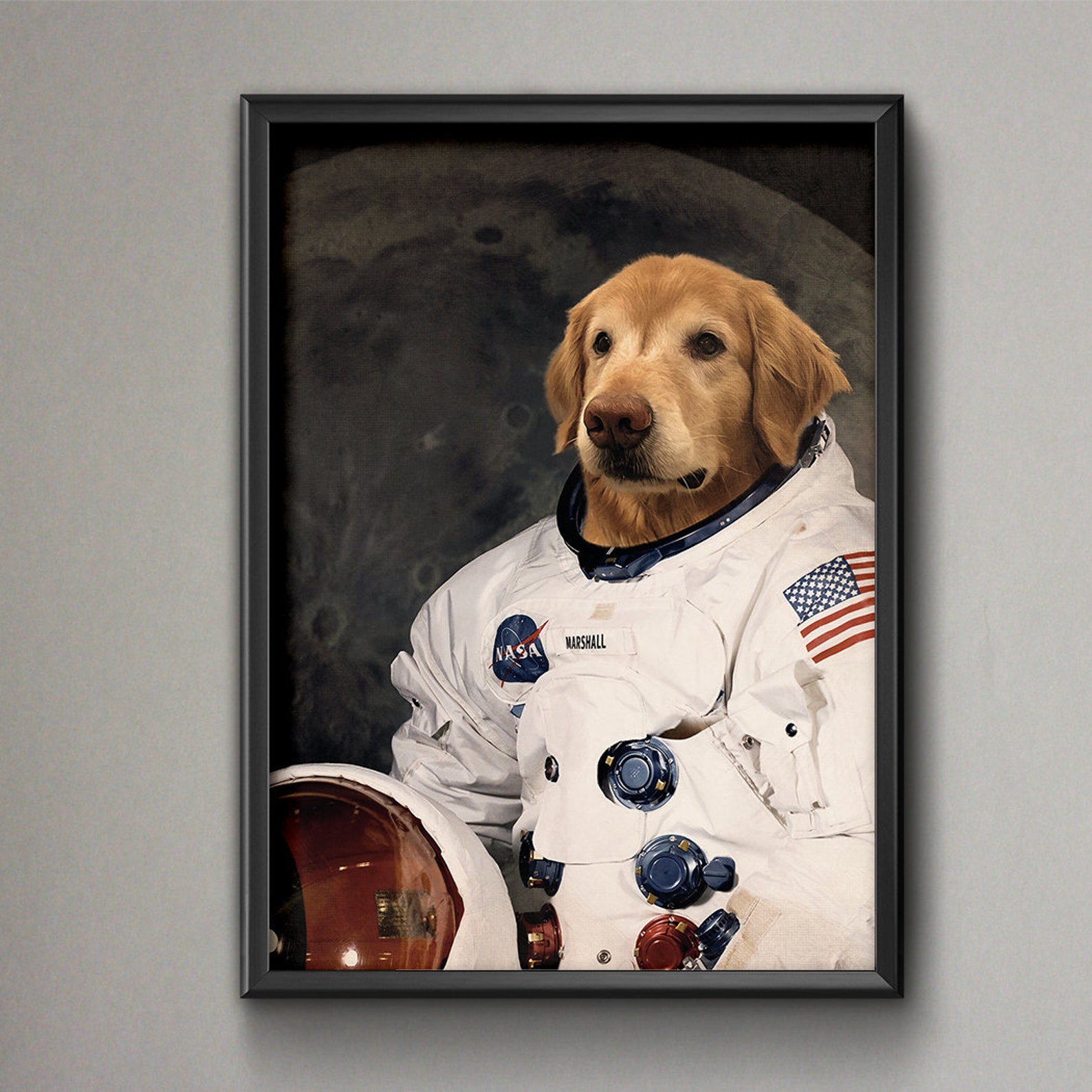 Custom Dog Astronaut Portrait Personalized Pet Portrait Etsy