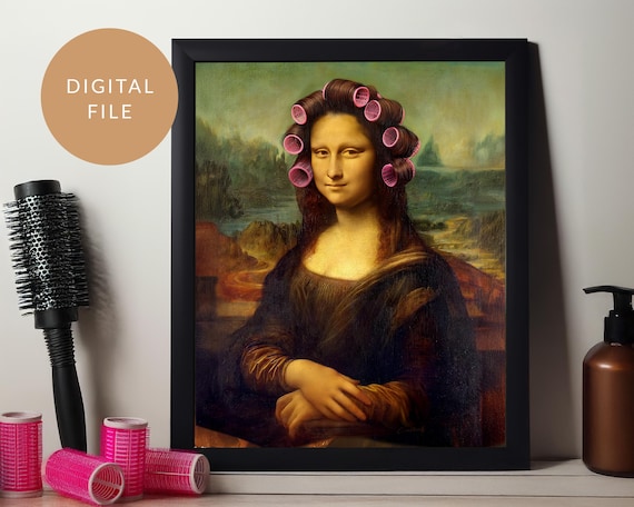Mona Lisa at Hair Salon, Hair Rollers, Eclectic Wall Art, Vintage