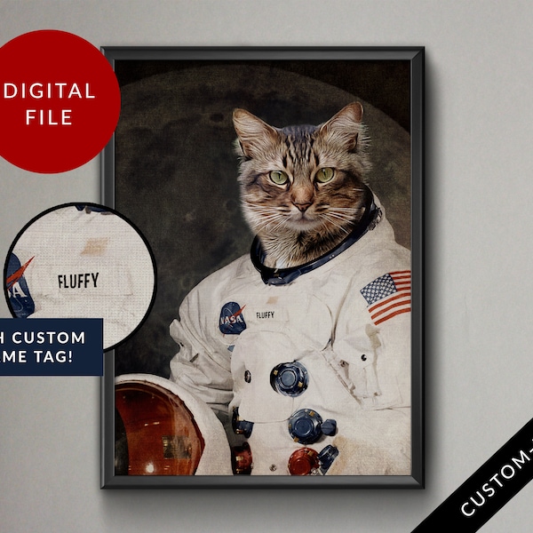 Custom Pet Astronaut Portrait, Dog, Cat, Painting from photo, Space Lovers, Personalized Gift