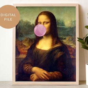 Bubblegum Mona Lisa, arte murale eclettica, poster vintage, pittura rinascimentale alterata, regalo divertente