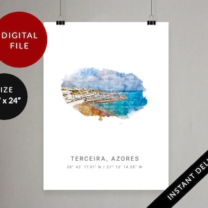 Terceira Wall Art, Azores, Santa Barbara, Map Minimalist Poster, Portugal Digital Print, Printable Travel Art