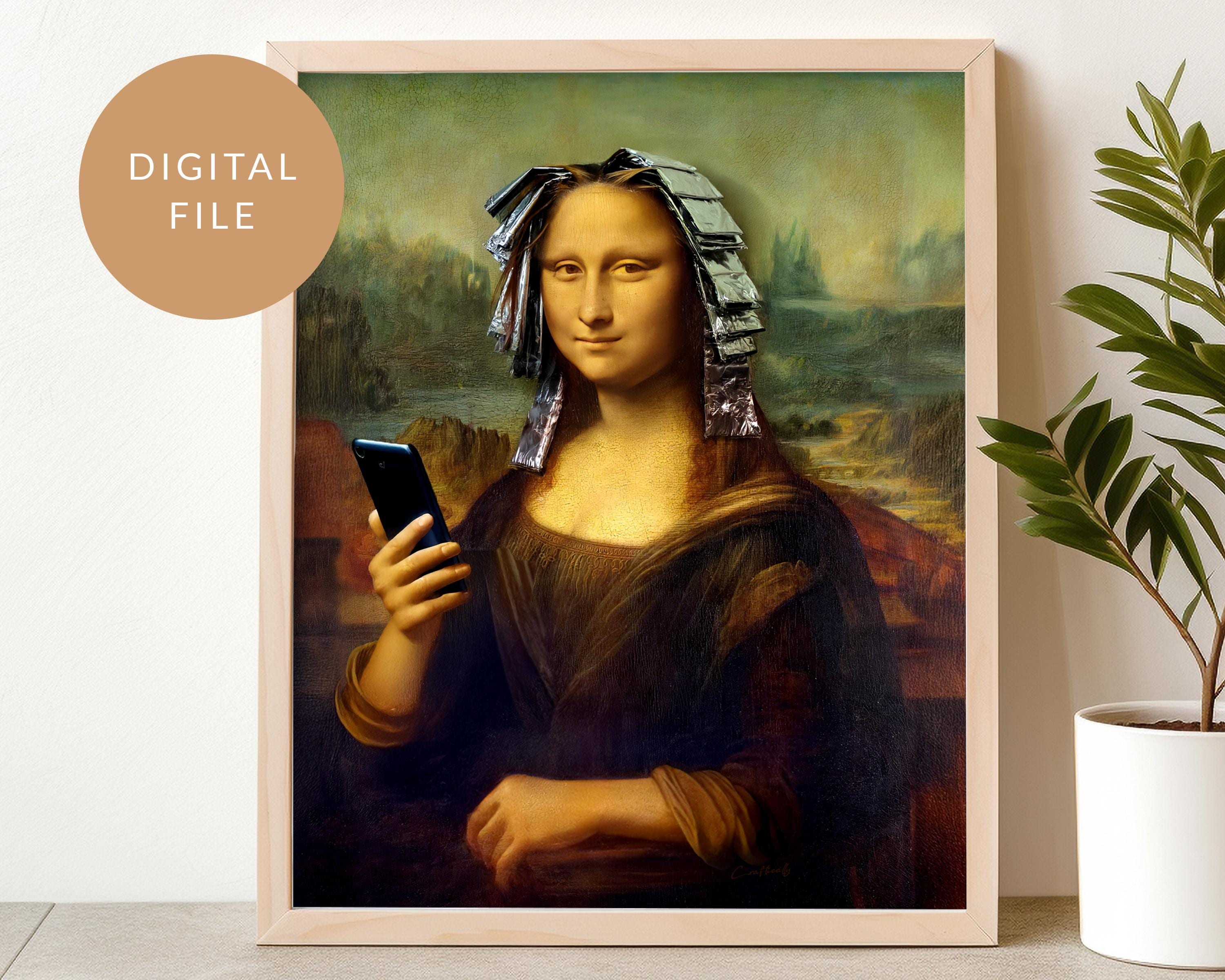 Mona Lisa at hair salon, hair dye foils, Eclectic Wall Art, Vintage Poster, Altered Renaissance Painting, Funny Gift, Beauty lover