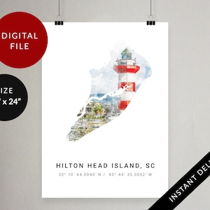 Art mural de Hilton Head Island, Caroline du Sud, carte, affiche minimaliste, SC, impression numérique d'état des États-Unis, art de voyage imprimable